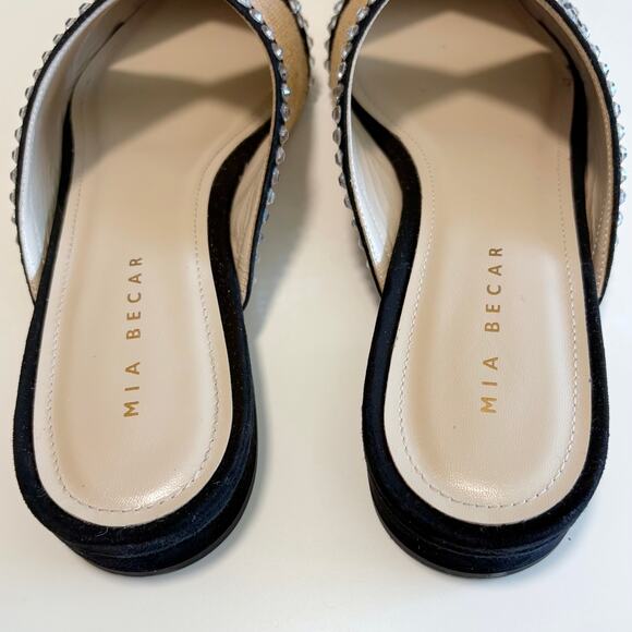 Mia Becar Ines Flat Mule EU 39 Italian Leather Raffia Crystals Slip On Feminine - Picture 9 of 16